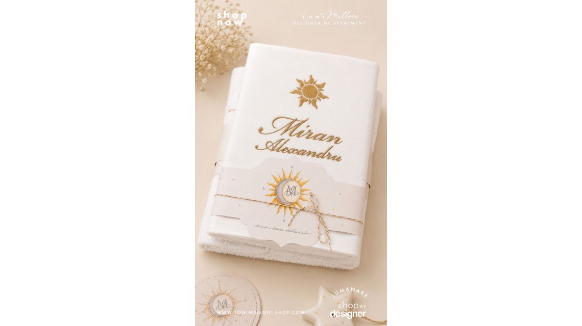Trusou de Botez Soare și Lună Monogramă Personalizată pentru Băieți 14